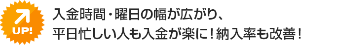 入金時間・曜日の幅が広がり、平日忙しい人も入金が楽に！納入率も改善！